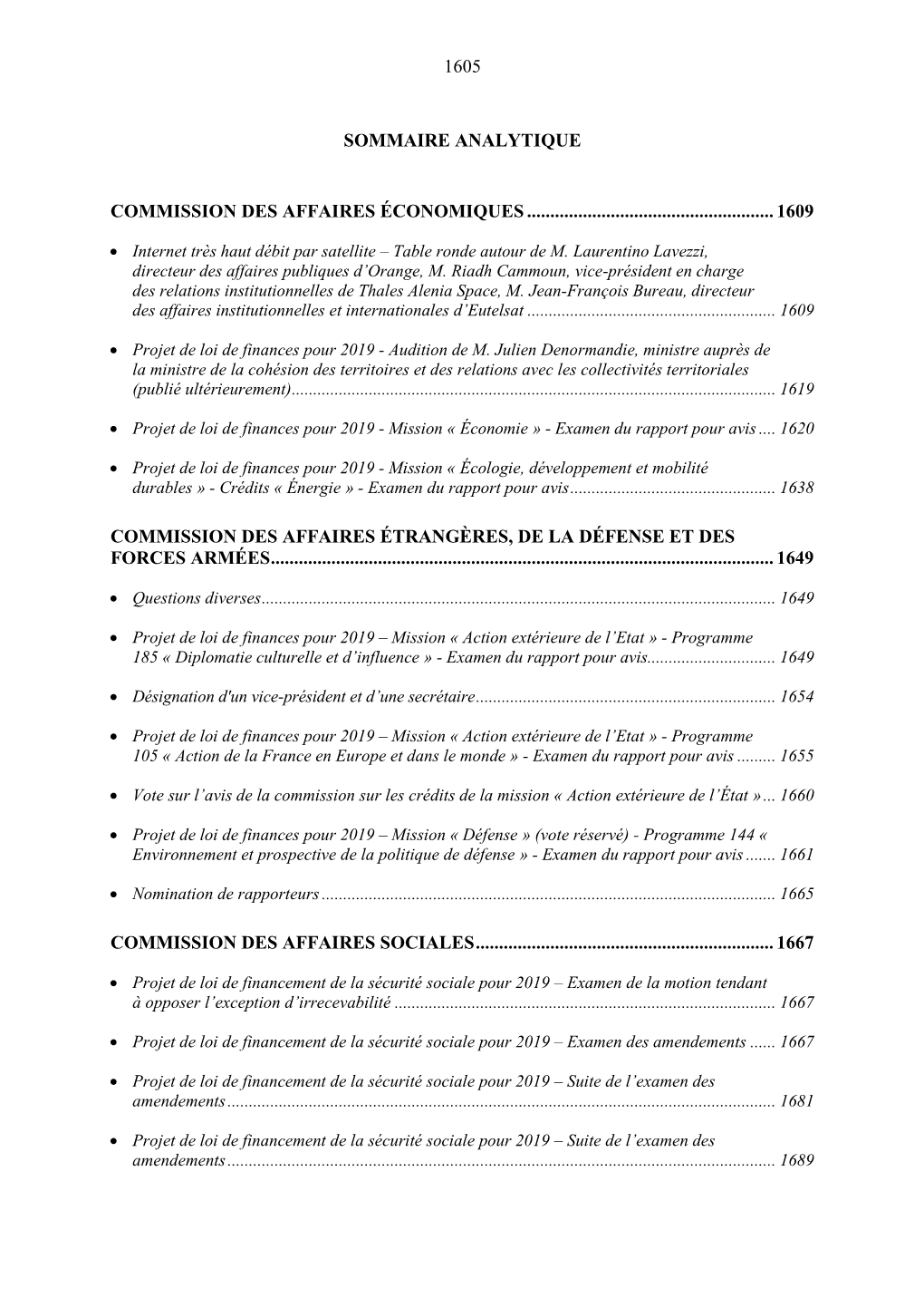 1605 Sommaire Analytique Commission Des Affaires