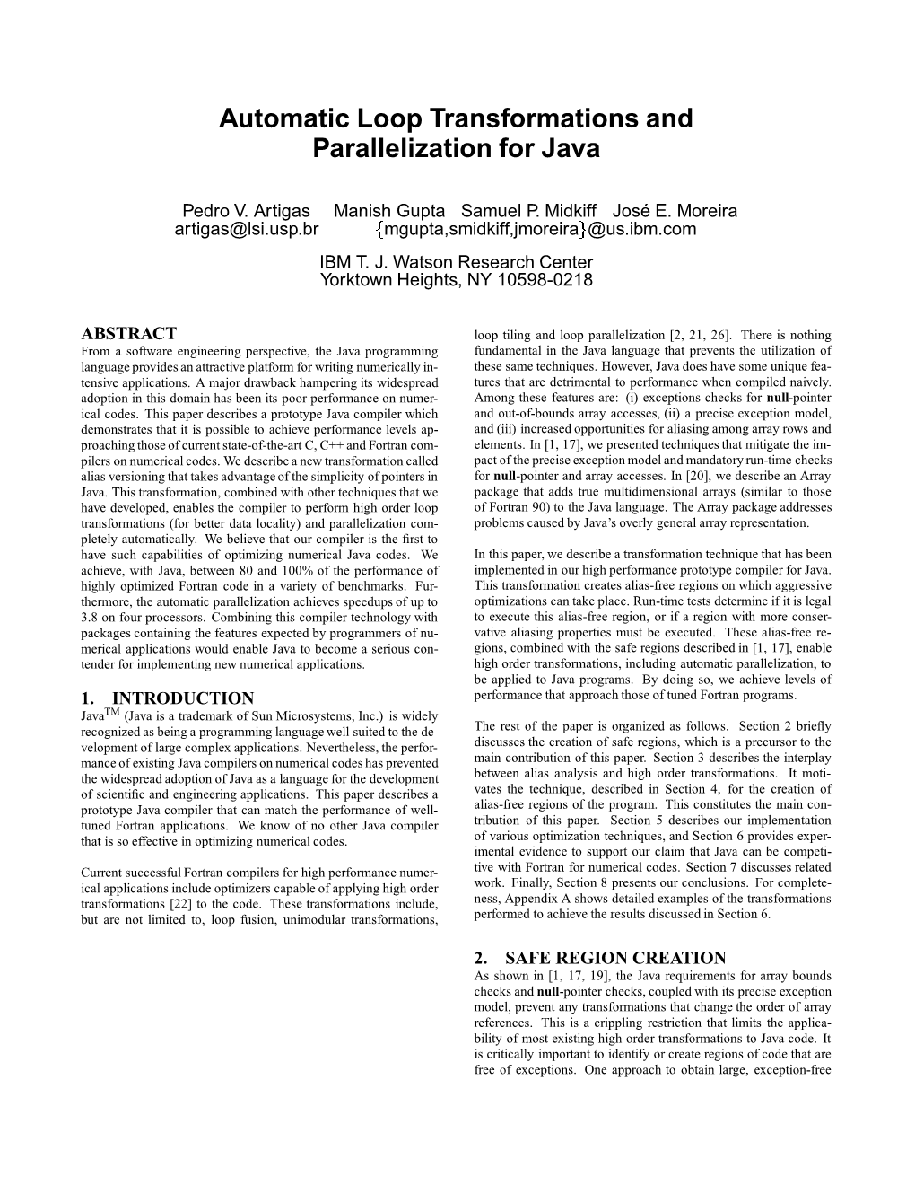 Automatic Loop Transformations and Parallelization for Java