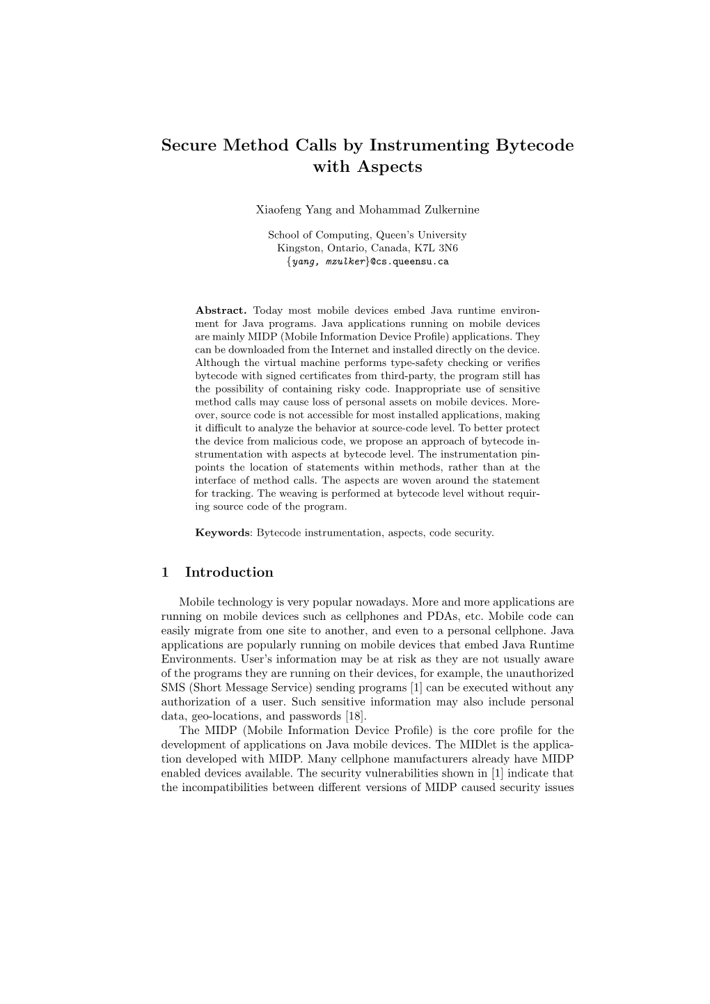 Secure Method Calls by Instrumenting Bytecode with Aspects