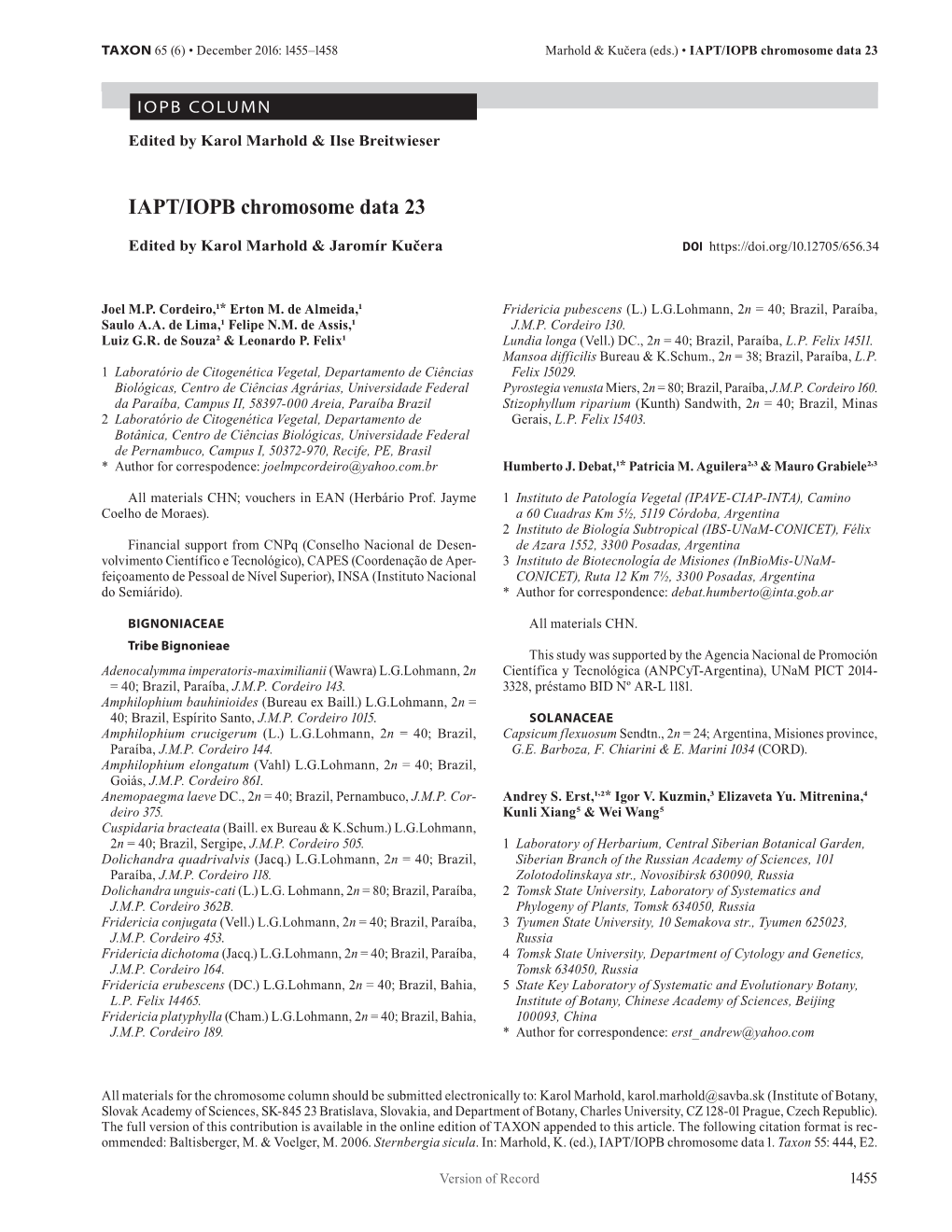 IAPT/IOPB Chromosome Data 23