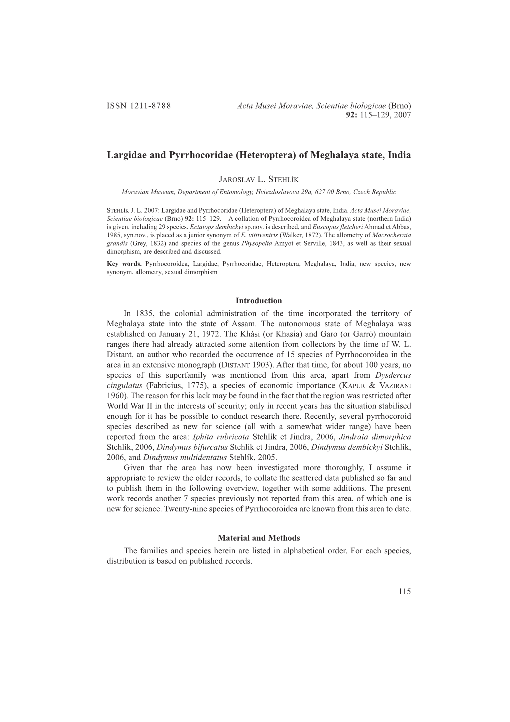 Largidae and Pyrrhocoridae (Heteroptera) of Meghalaya State, India