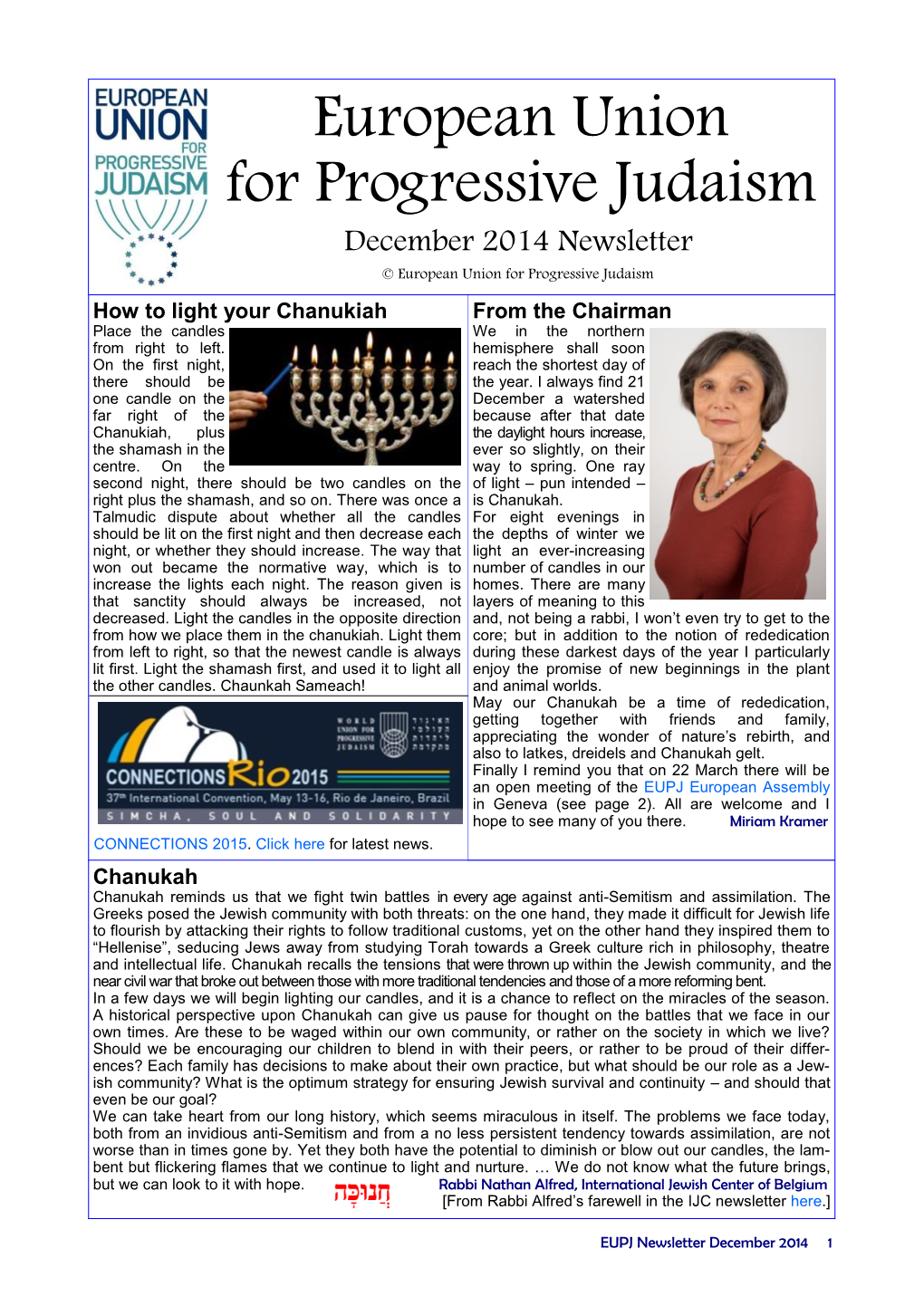 European Union for Progressive Judaism December 2014 Newsletter