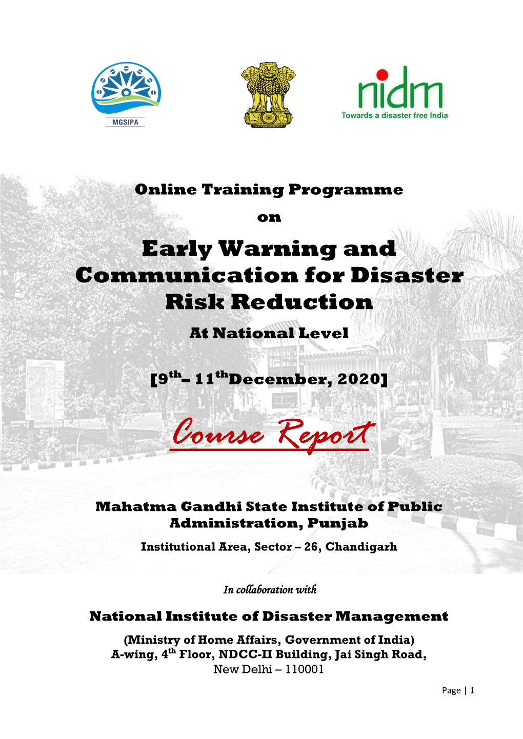 Early Warning and Communication for Disaster Risk Reduction at National Level