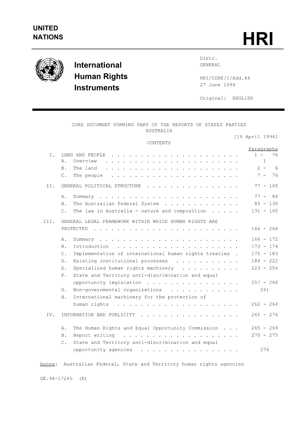International Human Rights Instruments