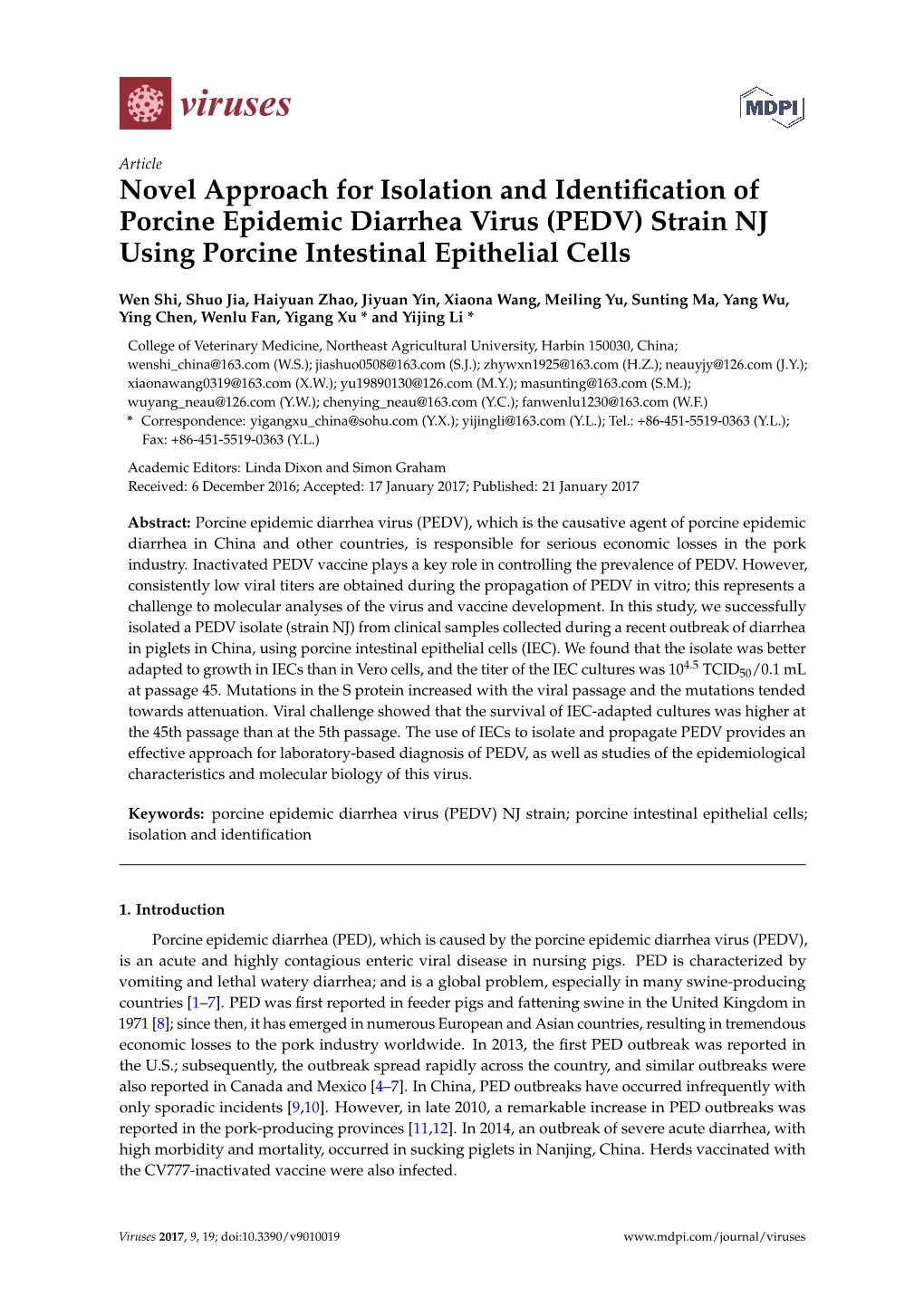 PEDV) Strain NJ Using Porcine Intestinal Epithelial Cells