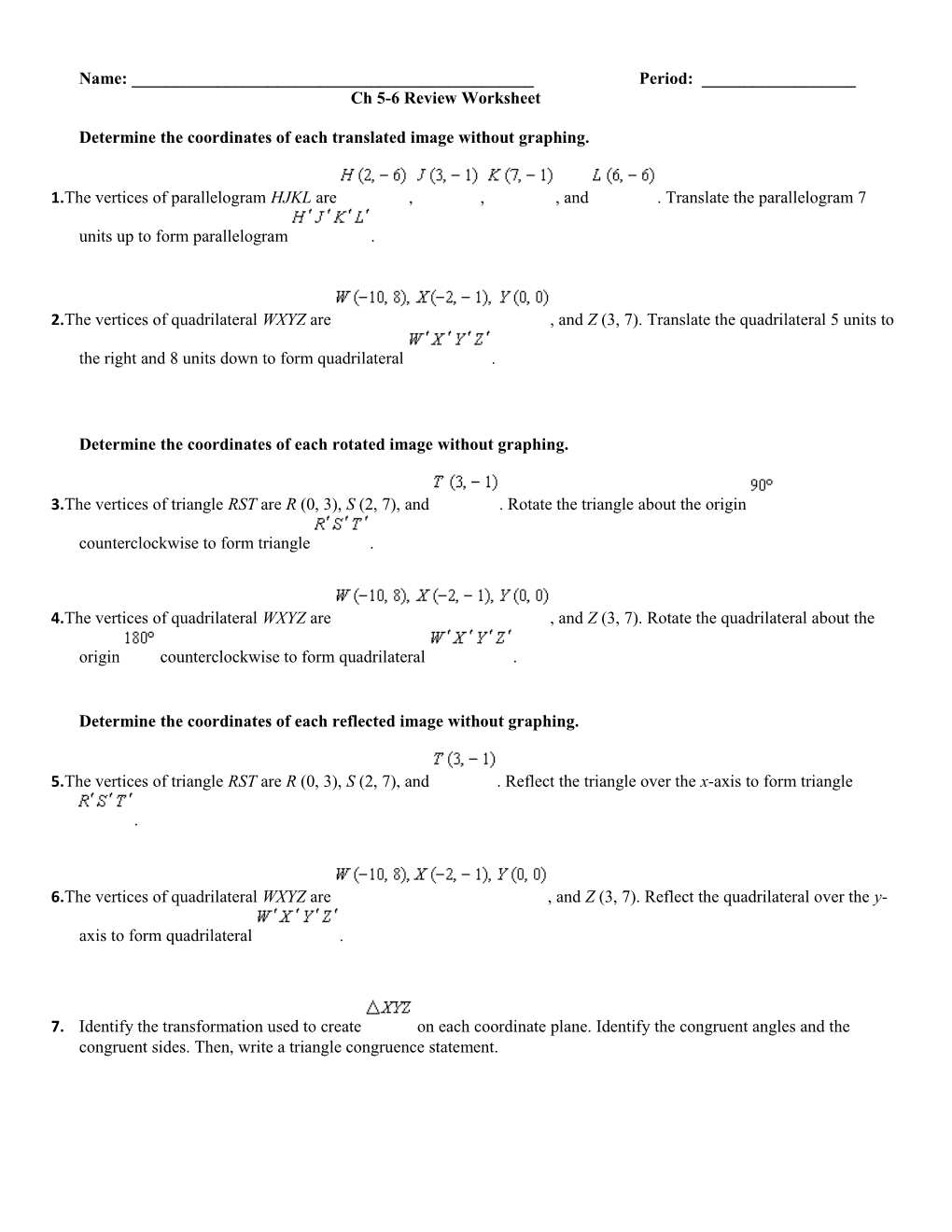 Ch 5-6 Review Worksheet