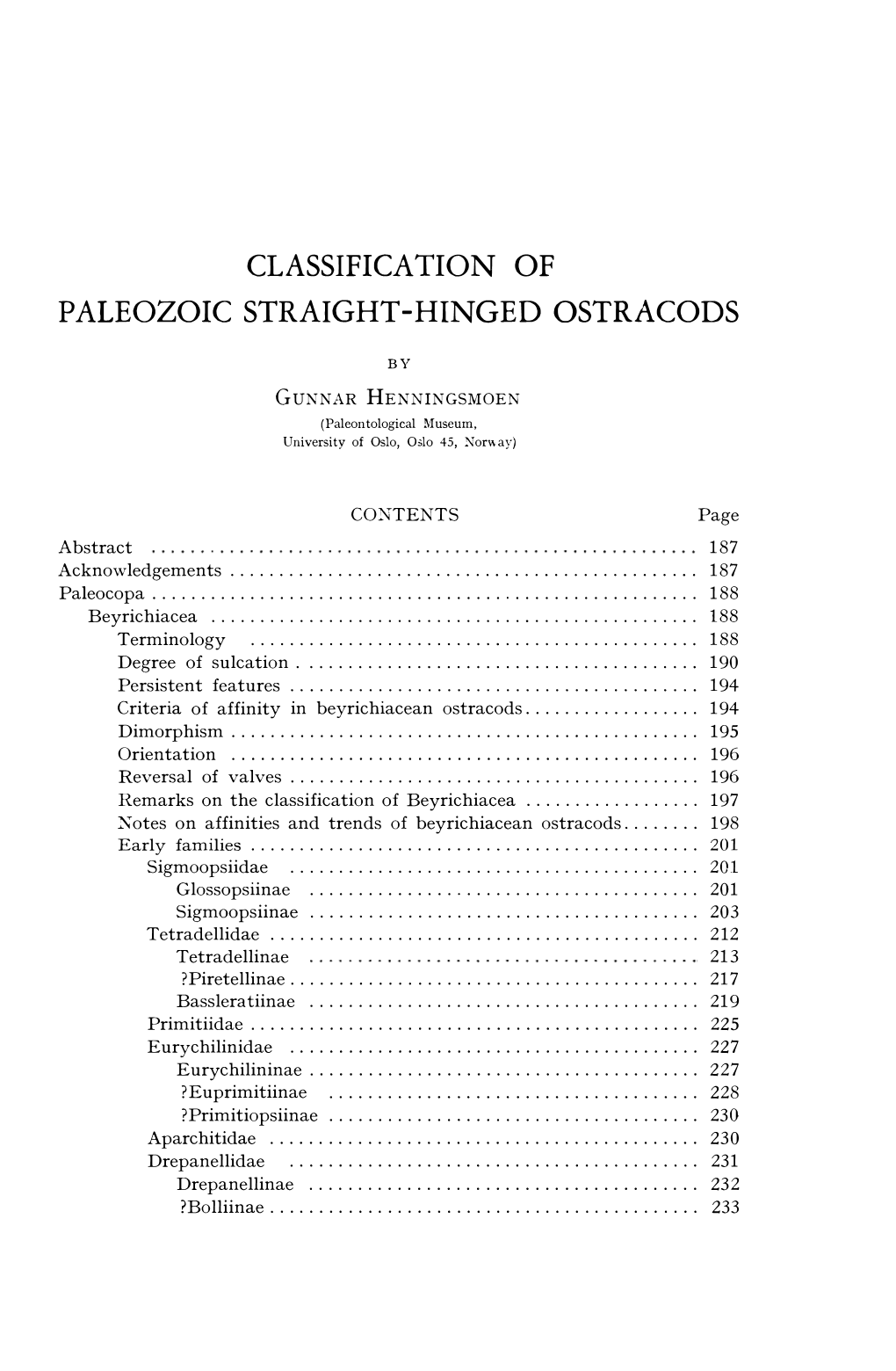 Classification of Paleozoic Straight-Hinged Ostracods (List)