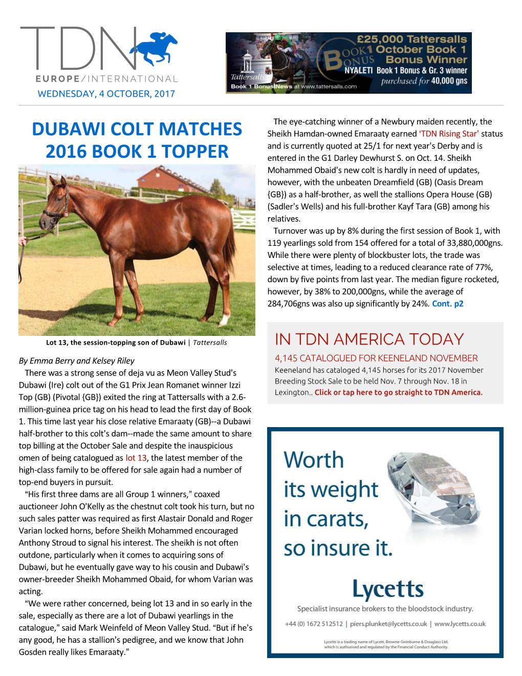 Dubawi Colt Matches 2016 Book 1 Topper