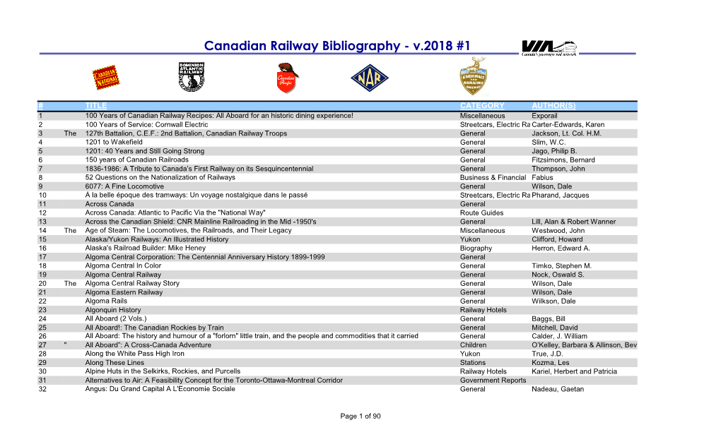 Canadian Railway Bibliography - V.2018 #1