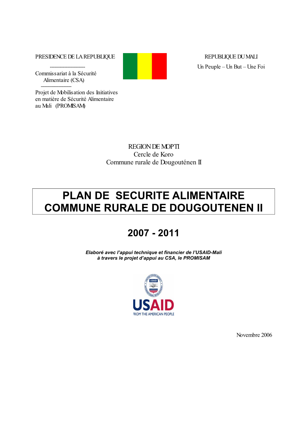 Plan De Securite Alimentaire Commune Rurale De Dougoutenen Ii 2007