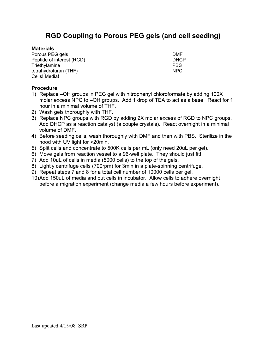 Protocol for Seeding Cells Onto Polyacrylamide Gel