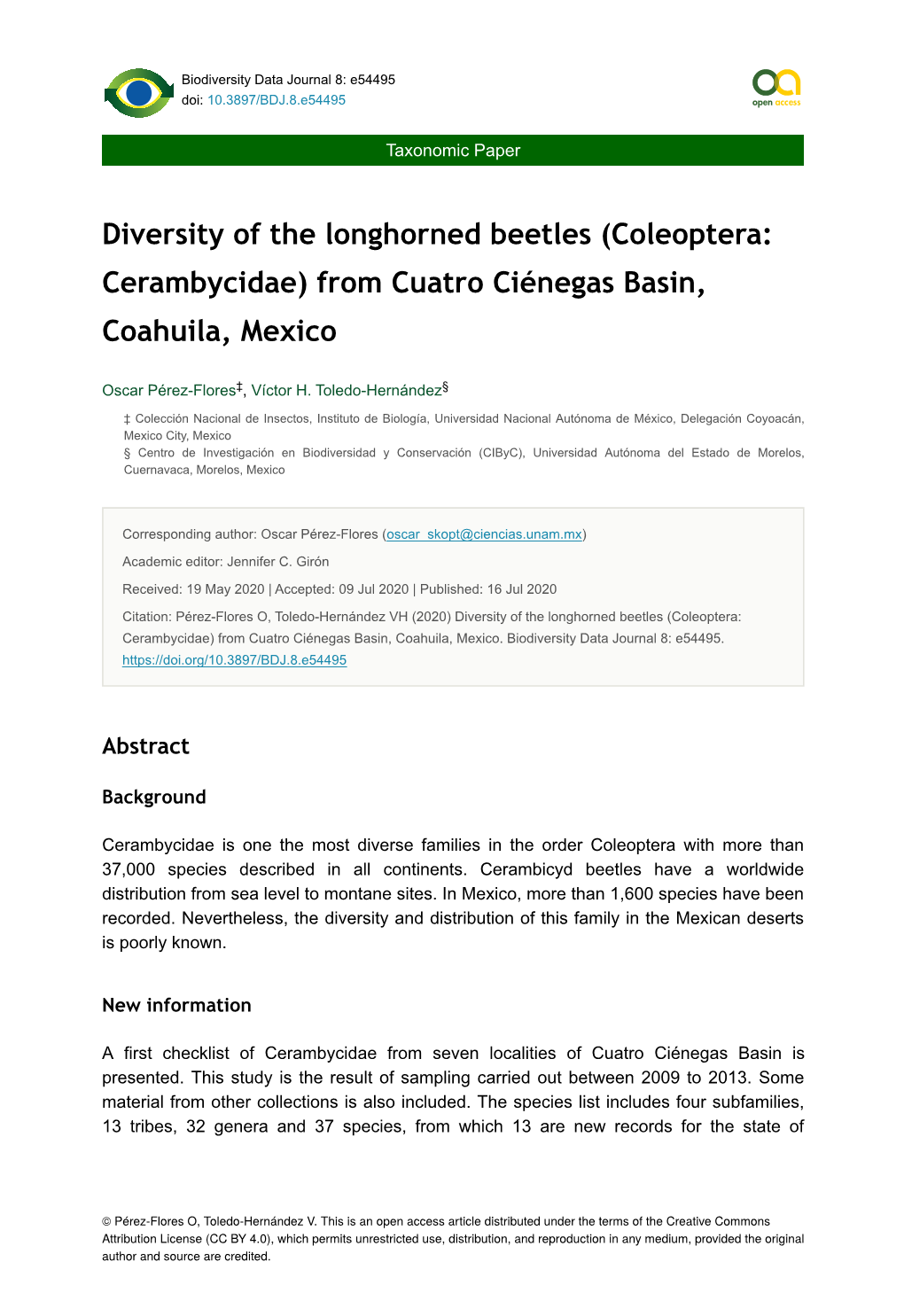 Diversity of the Longhorned Beetles (Coleoptera: Cerambycidae) from Cuatro Ciénegas Basin, Coahuila, Mexico