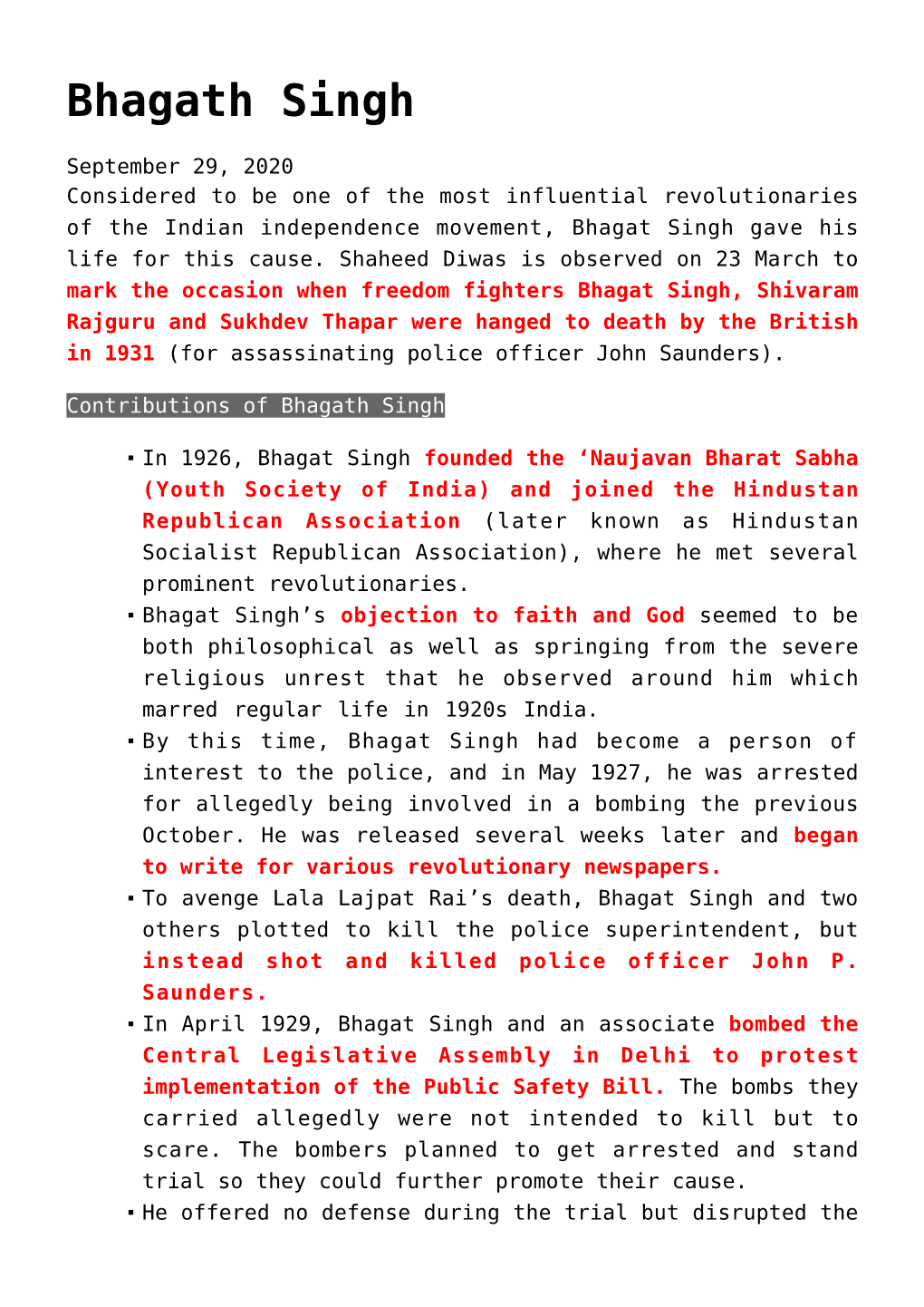Bhagath Singh