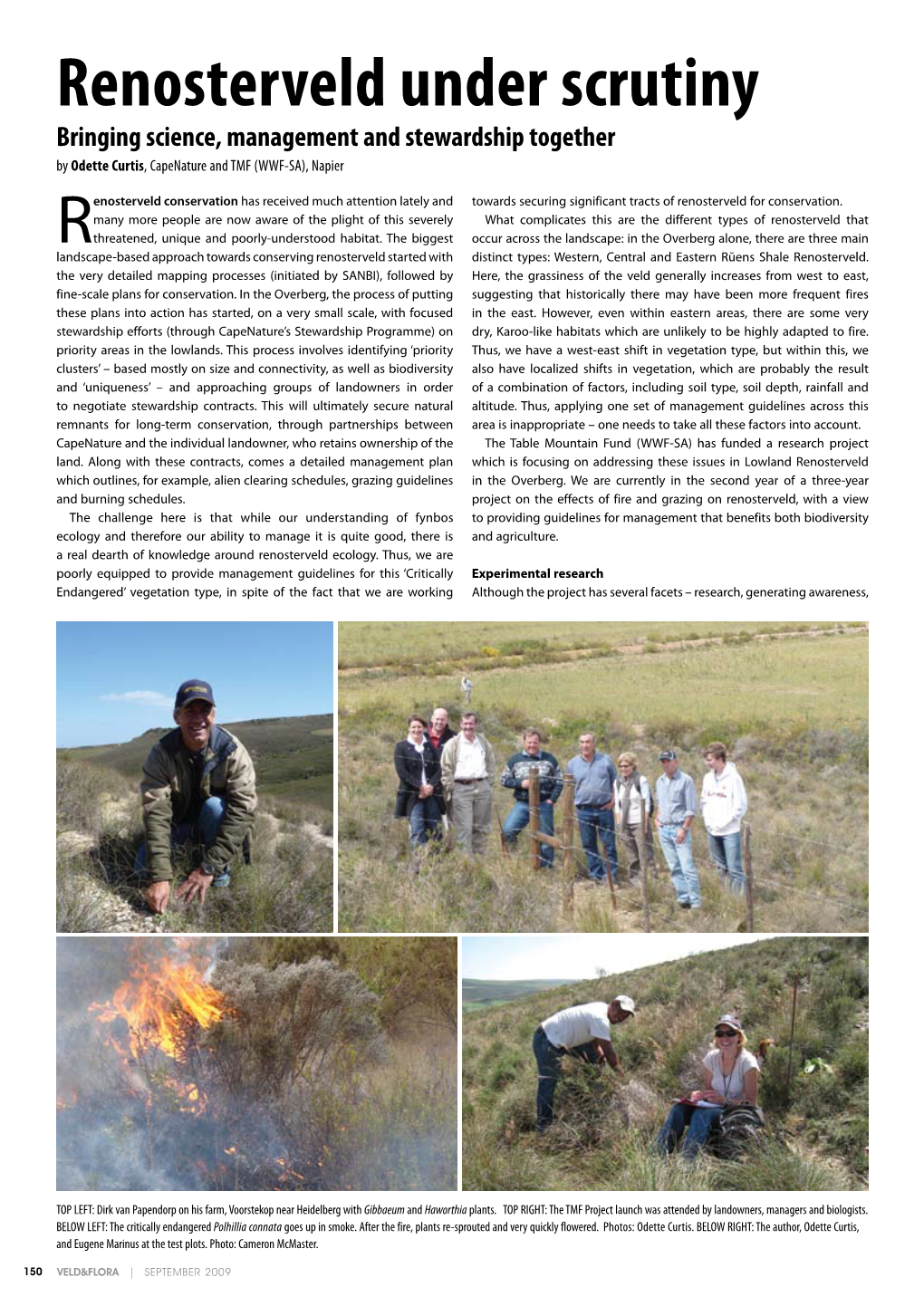 Renosterveld Under Scrutiny Bringing Science, Management and Stewardship Together by Odette Curtis, Capenature and TMF (WWF-SA), Napier