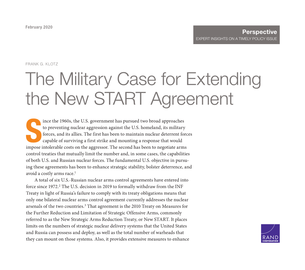The Military Case for Extending the New START Agreement
