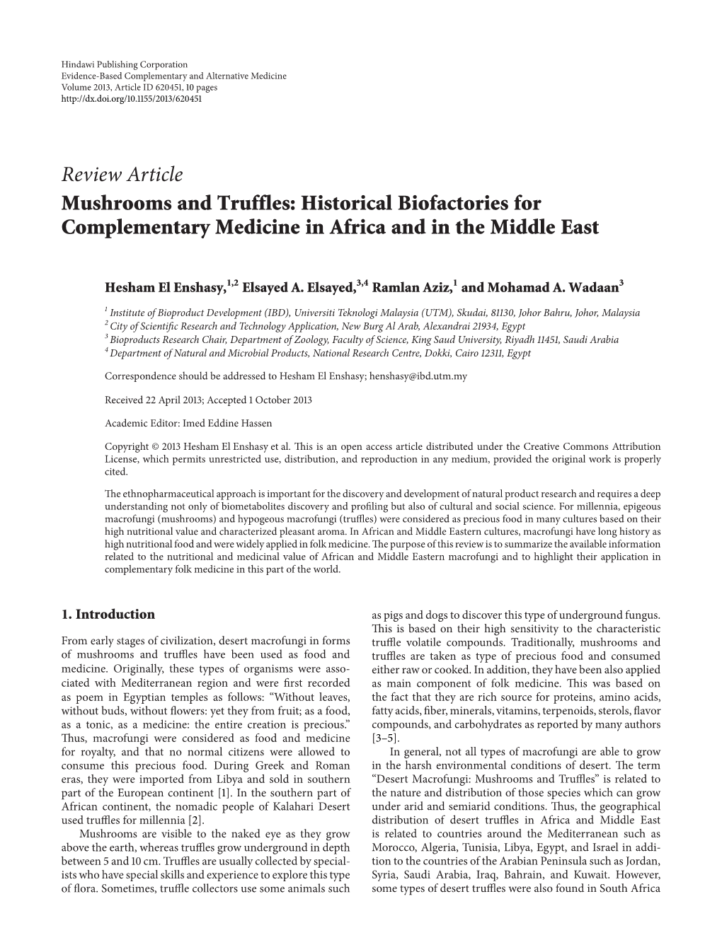 Mushrooms and Truffles: Historical Biofactories for Complementary Medicine in Africa and in the Middle East