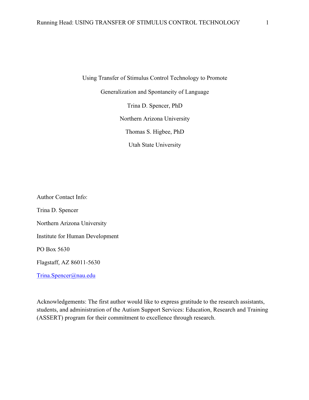 Using Transfer of Stimulus Control Technology 1