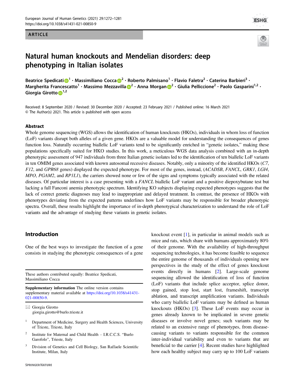 Natural Human Knockouts and Mendelian Disorders: Deep Phenotyping in Italian Isolates