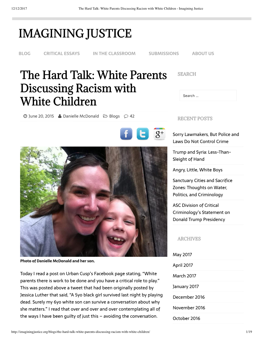 The Hard Talk: White Parents Discussing Racism with White Children - Imagining Justice