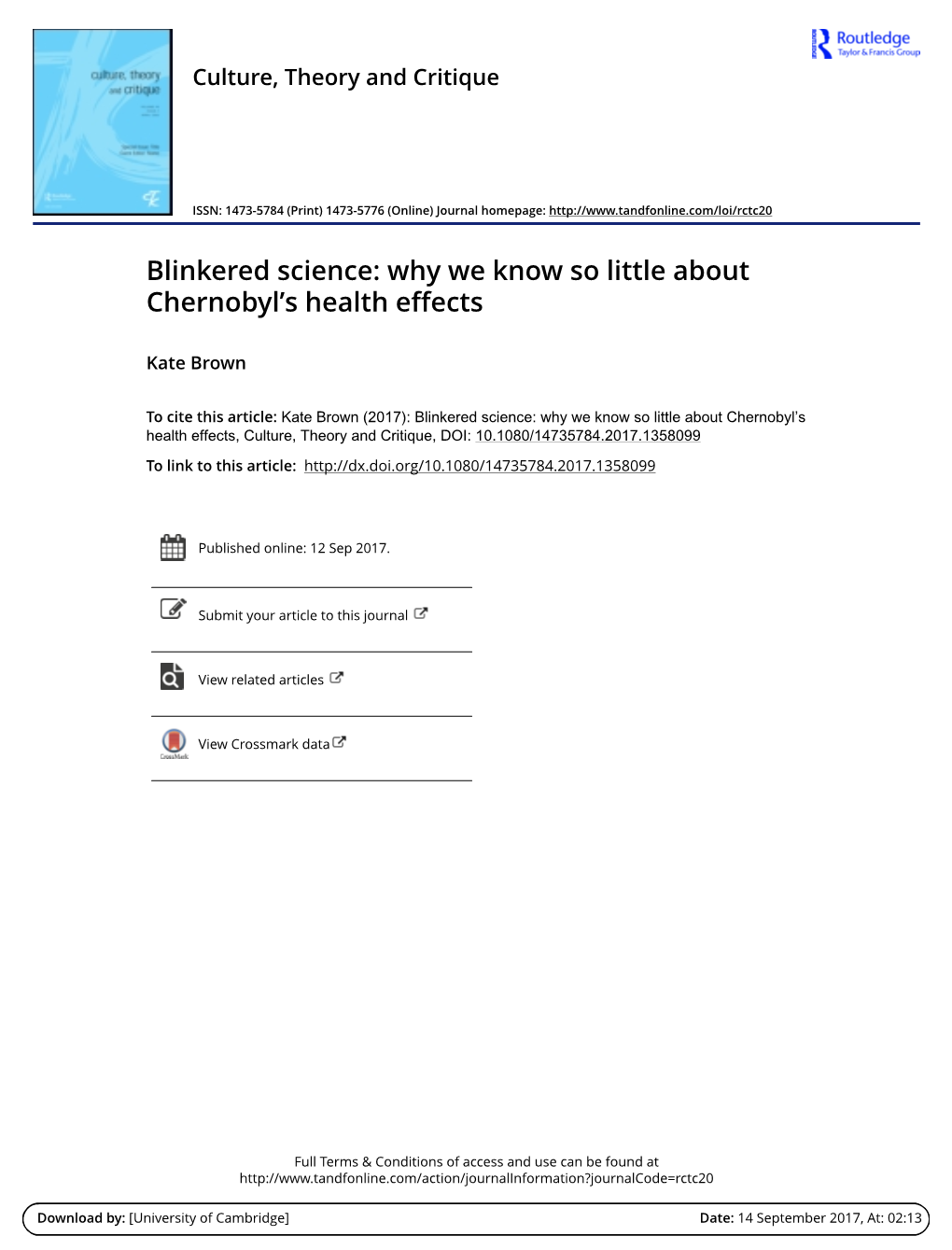 Blinkered Science: Why We Know So Little About Chernobyls Health Effects