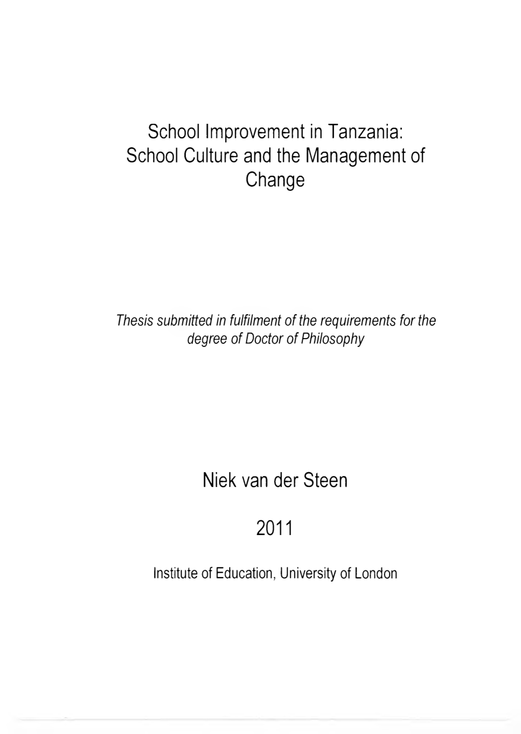 School Improvement in Tanzania: School Culture and the Management of Change