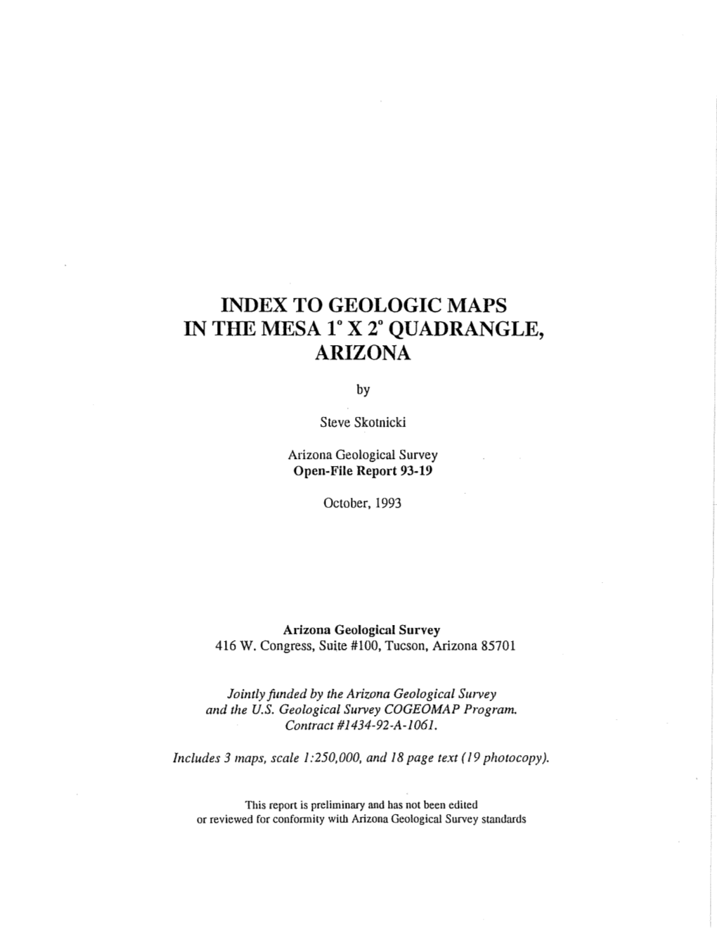 To Geologic Maps in the Mesa 1° X 2° Quadrangle, Arizona