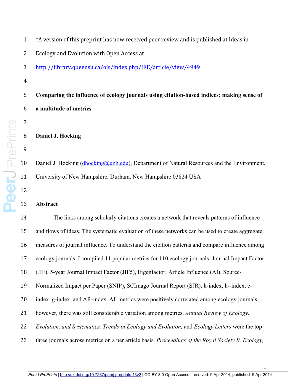 Comparing the Influence of Ecology Journals Using Citation-Based Indices: Making Sense Of