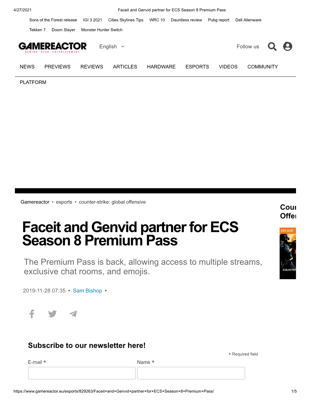 Faceit and Genvid Partner for ECS Season 8 Premium Pass