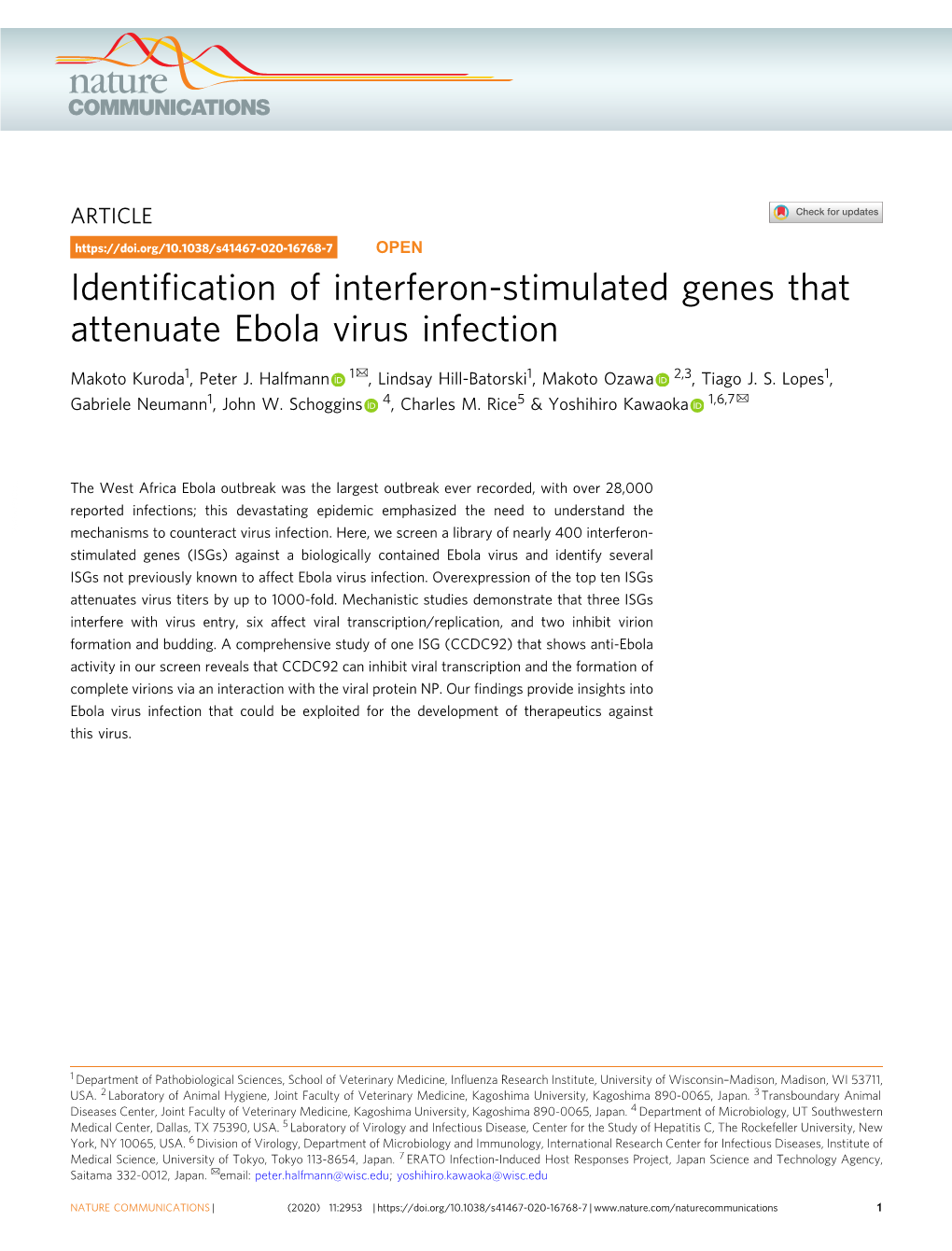 Identification of Interferon-Stimulated Genes That Attenuate Ebola Virus