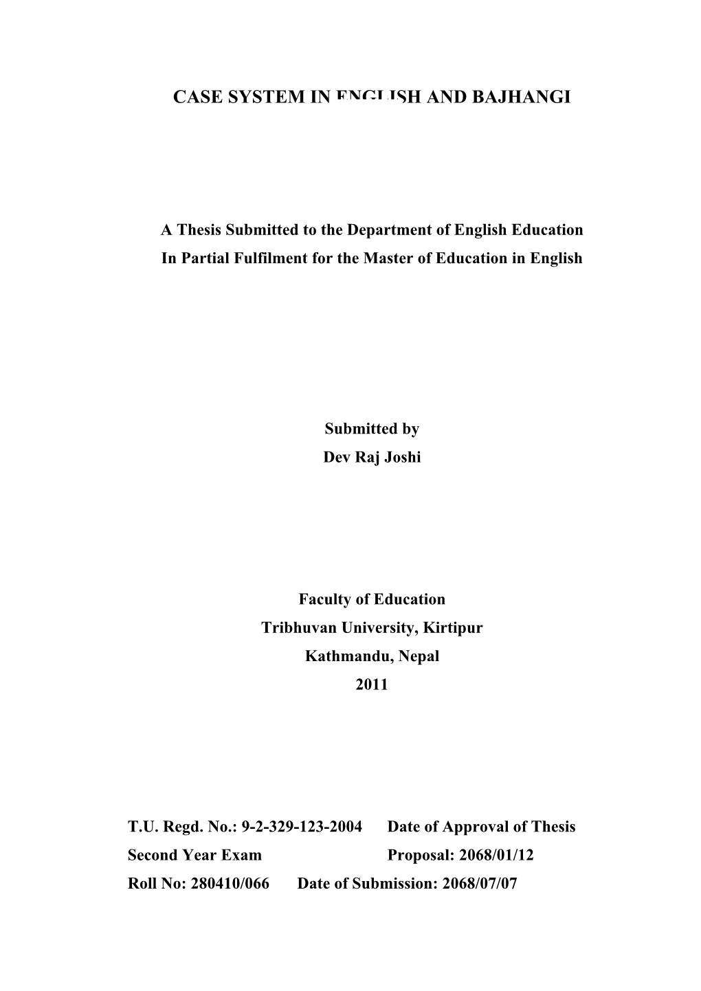 Case System in English and Bajhangi