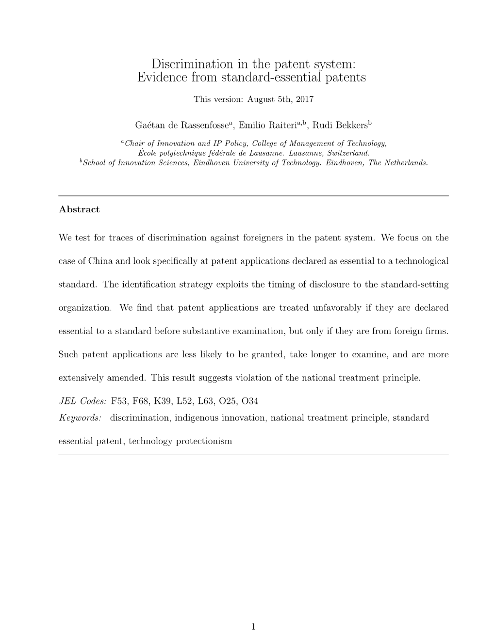 Discrimination in the Patent System: Evidence from Standard-Essential Patents