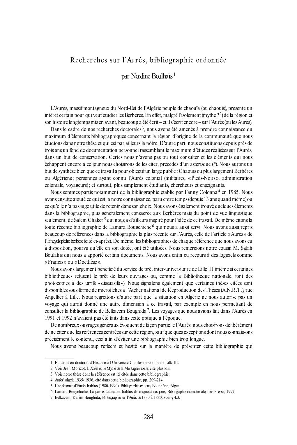 Recherches Sur L'aure`S, Bibliographie Ordonnée Par Nordine Boulhaıs1