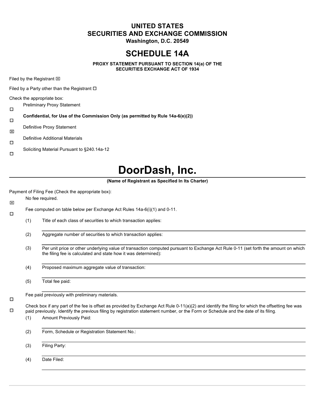 Doordash, Inc. (Name of Registrant As Specified in Its Charter)