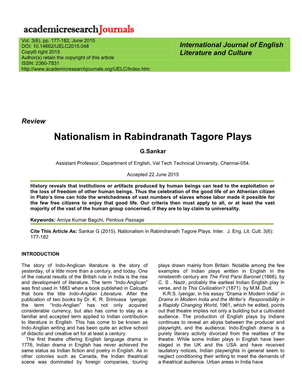 Nationalism in Rabindranath Tagore Plays