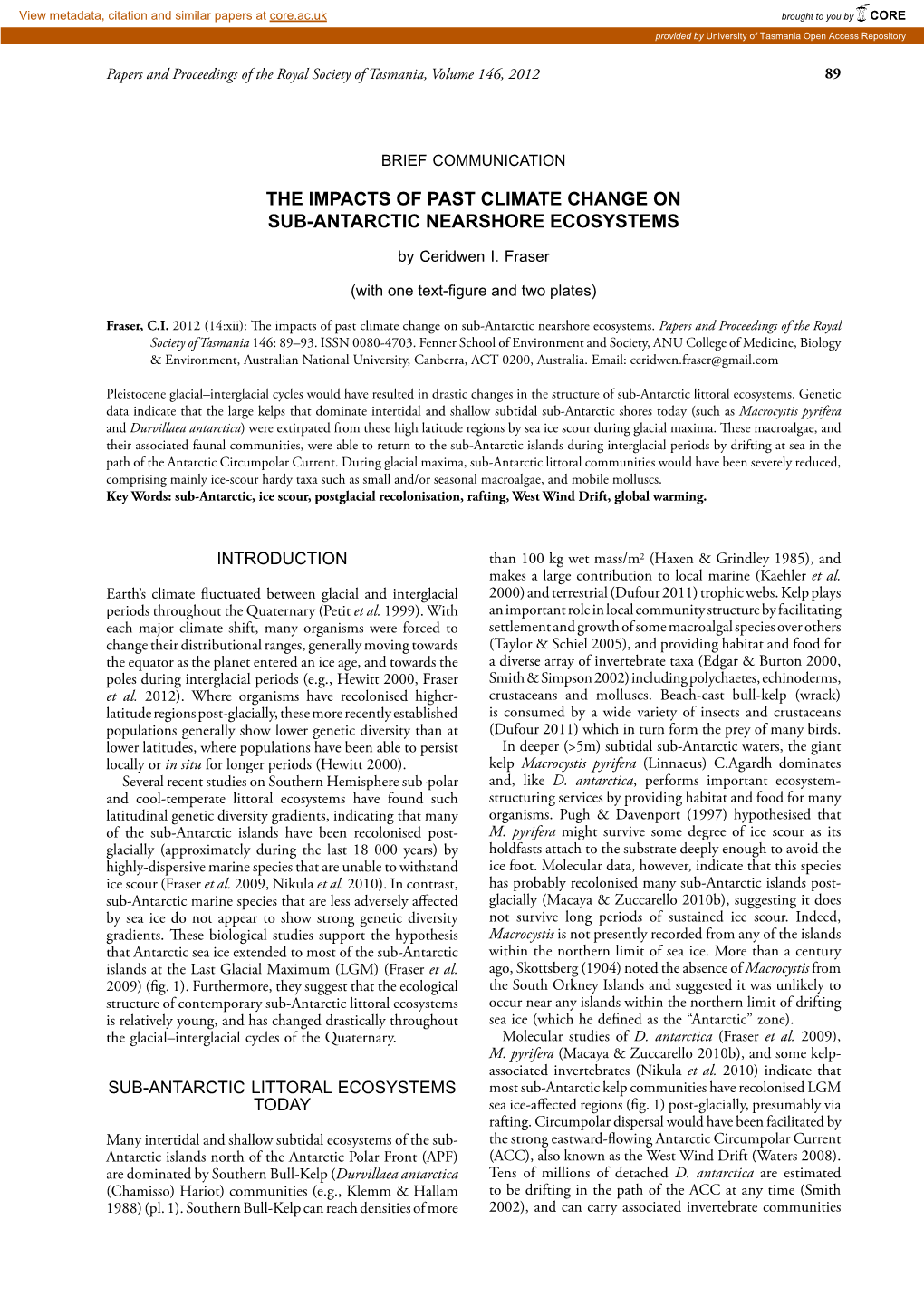 The Impacts of Past Climate Change on Sub-Antarctic Nearshore Ecosystems