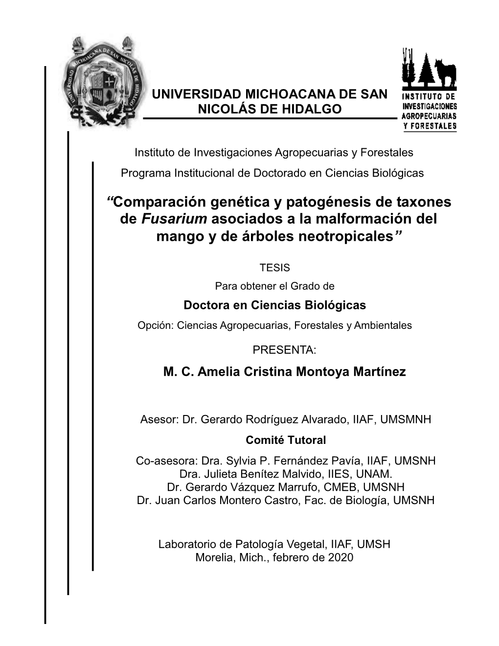 Comparación Genética Y Patogénesis De Taxones De Fusarium Asociados a La Malformación Del Mango Y De Árboles Neotropicales”