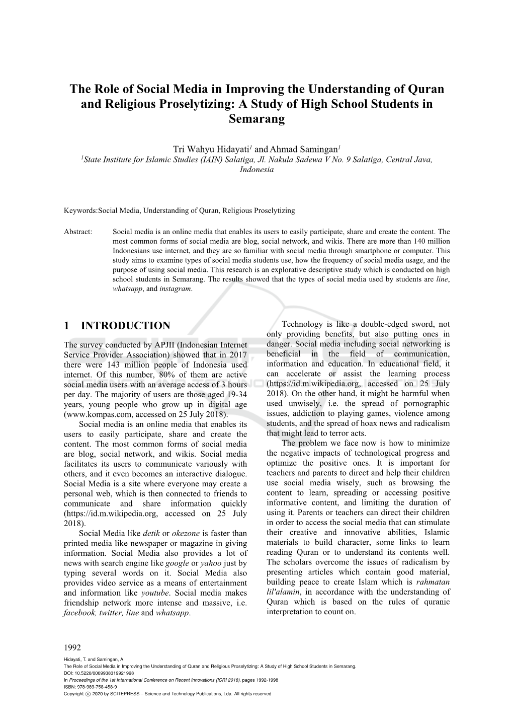 The Role of Social Media in Improving the Understanding of Quran and Religious Proselytizing: a Study of High School Students in Semarang