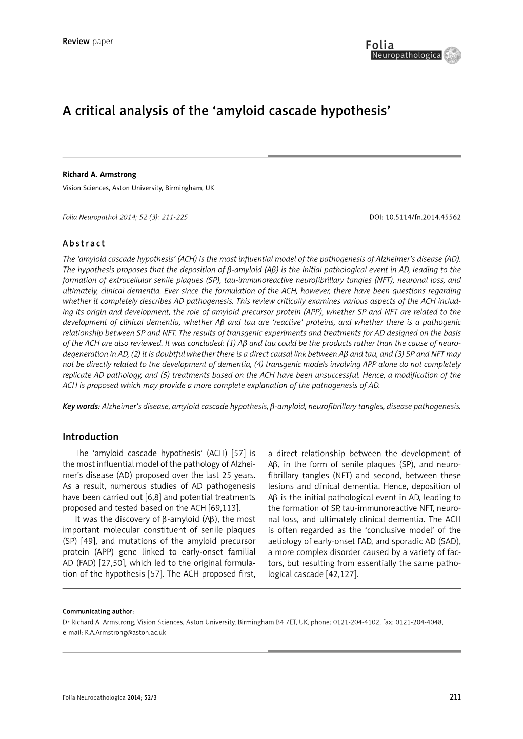 Amyloid Cascade Hypothesis’