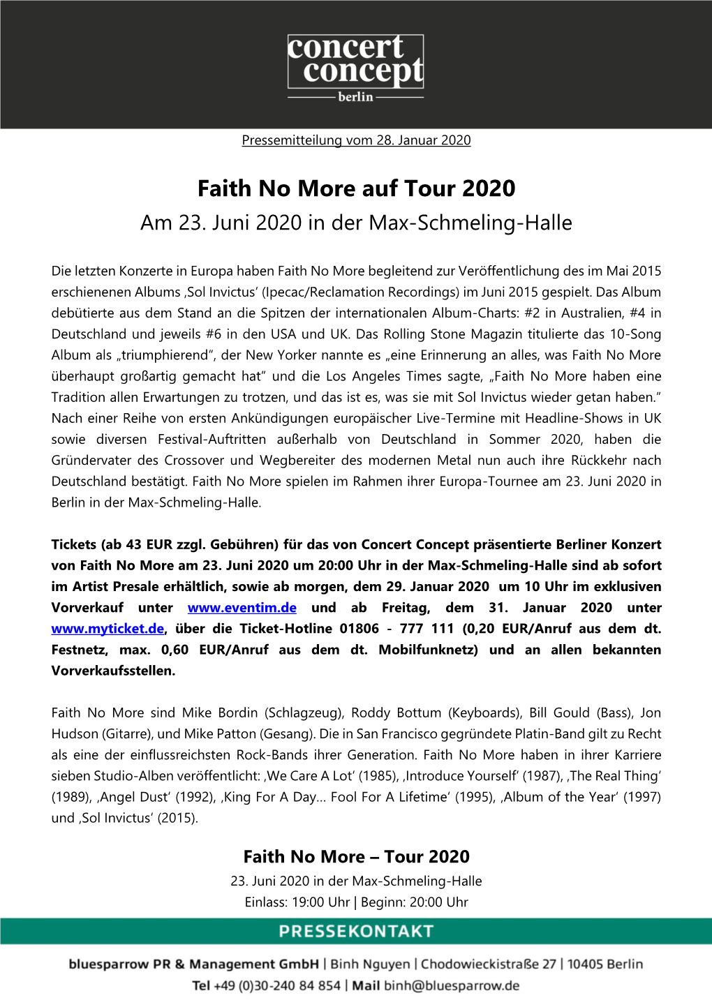 Faith No More Auf Tour 2020 Am 23