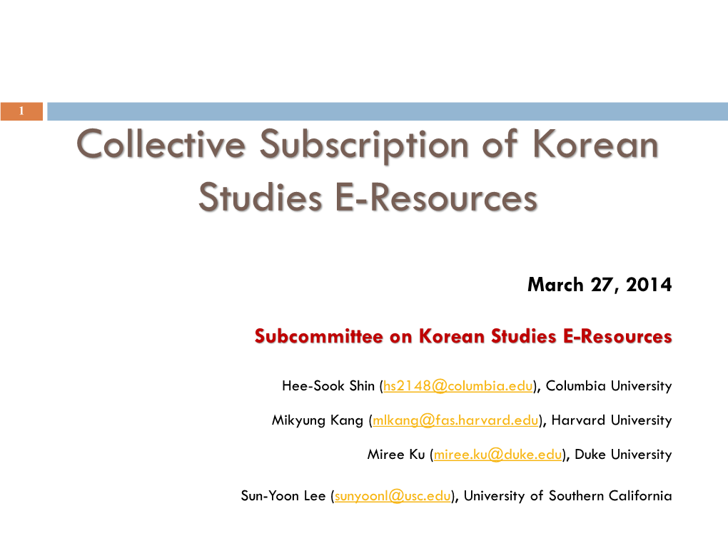 Task Force on E-Korean Studies Database Report