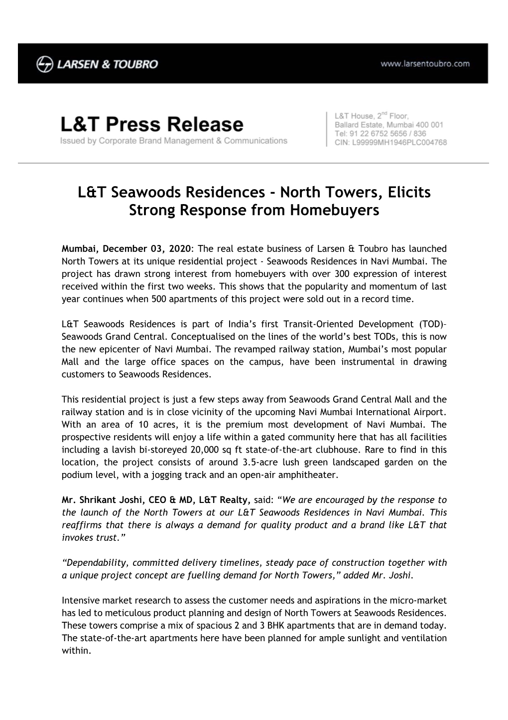 2020-12-03 L&T Seawoods Residences