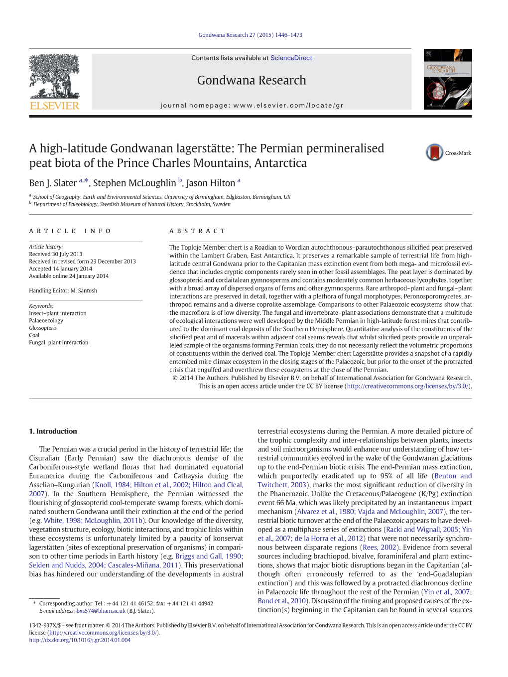 The Permian Permineralised Peat Biota of the Prince Charles Mountains, Antarctica