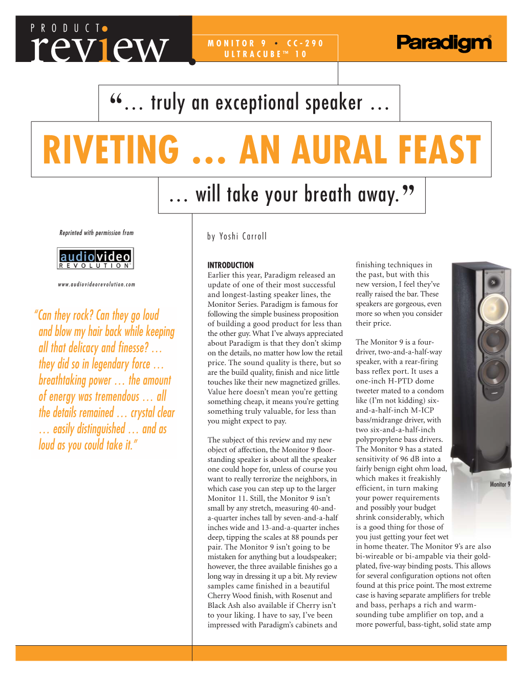 Review ULTRACUBE™ 10 “… Truly an Exceptional Speaker … RIVETING … an AURAL FEAST … Will Take Your Breath Away.”