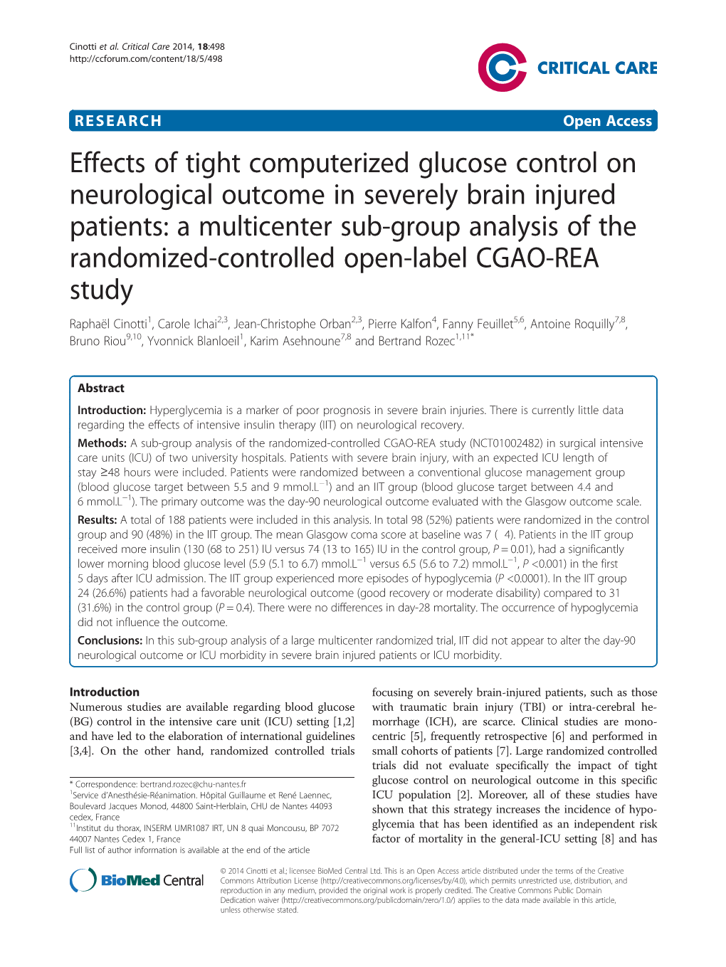 Effects of Tight Computerized Glucose Control on Neurological Outcome In