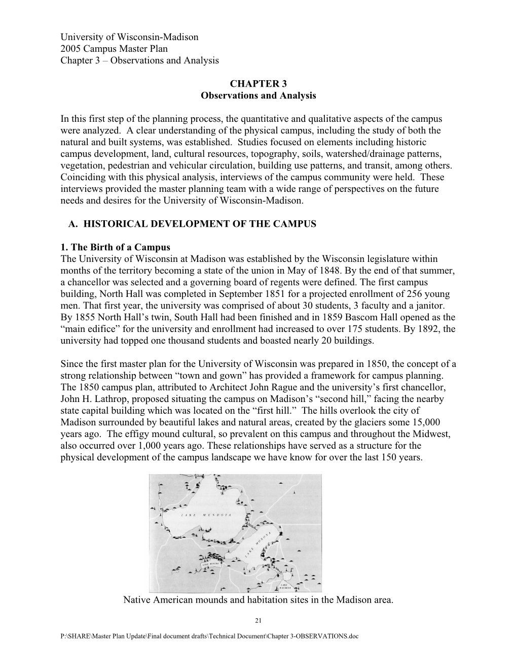 University of Wisconsin-Madison 2005 Campus Master Plan Chapter 3 – Observations and Analysis