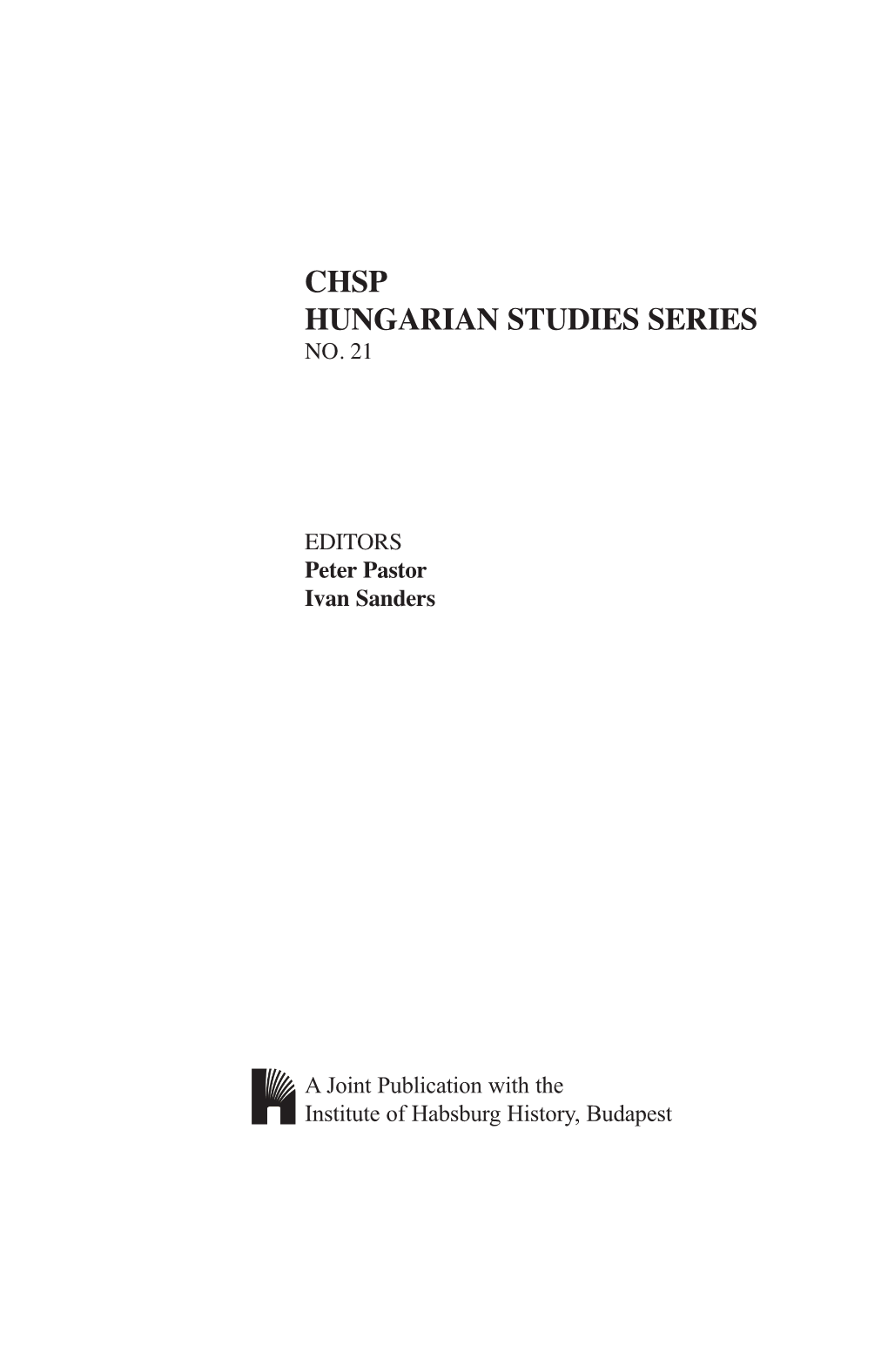 Chsp Hungarian Studies Series No