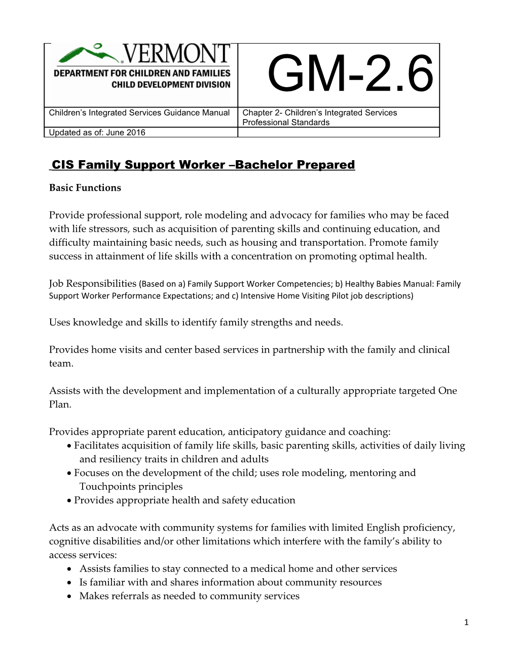 CIS Family Support Worker Bachelor Prepared