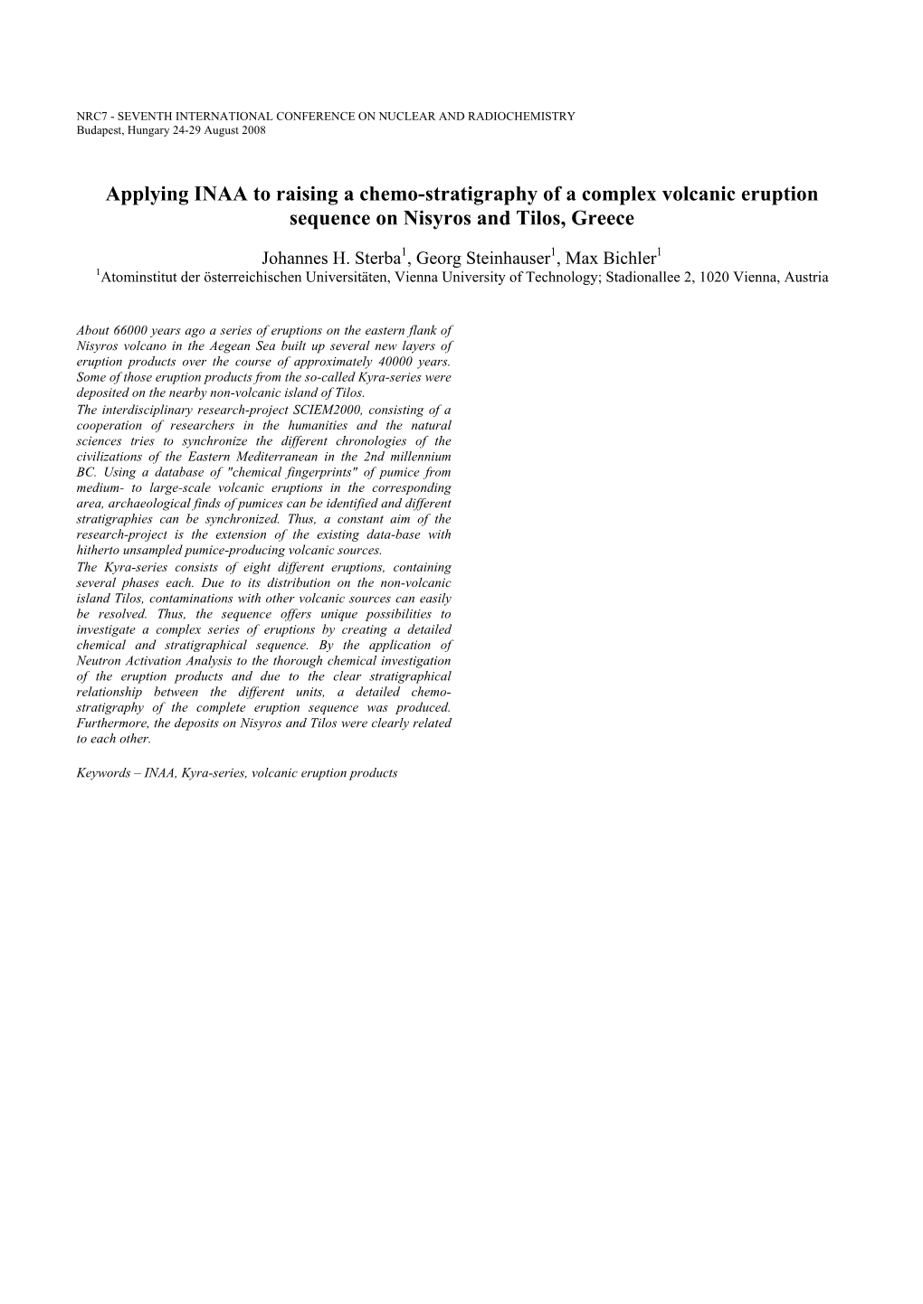 Applying INAA to Raising a Chemo-Stratigraphy of a Complex Volcanic Eruption Sequence on Nisyros and Tilos, Greece