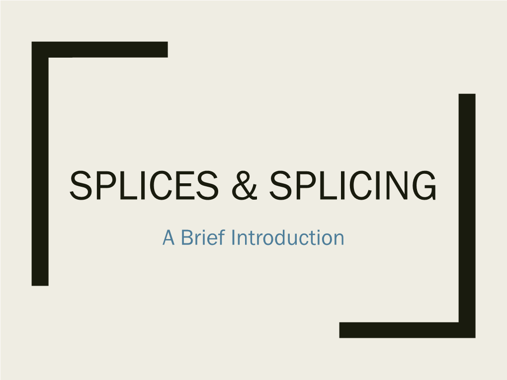 SPLICING a Brief Introduction Splicing