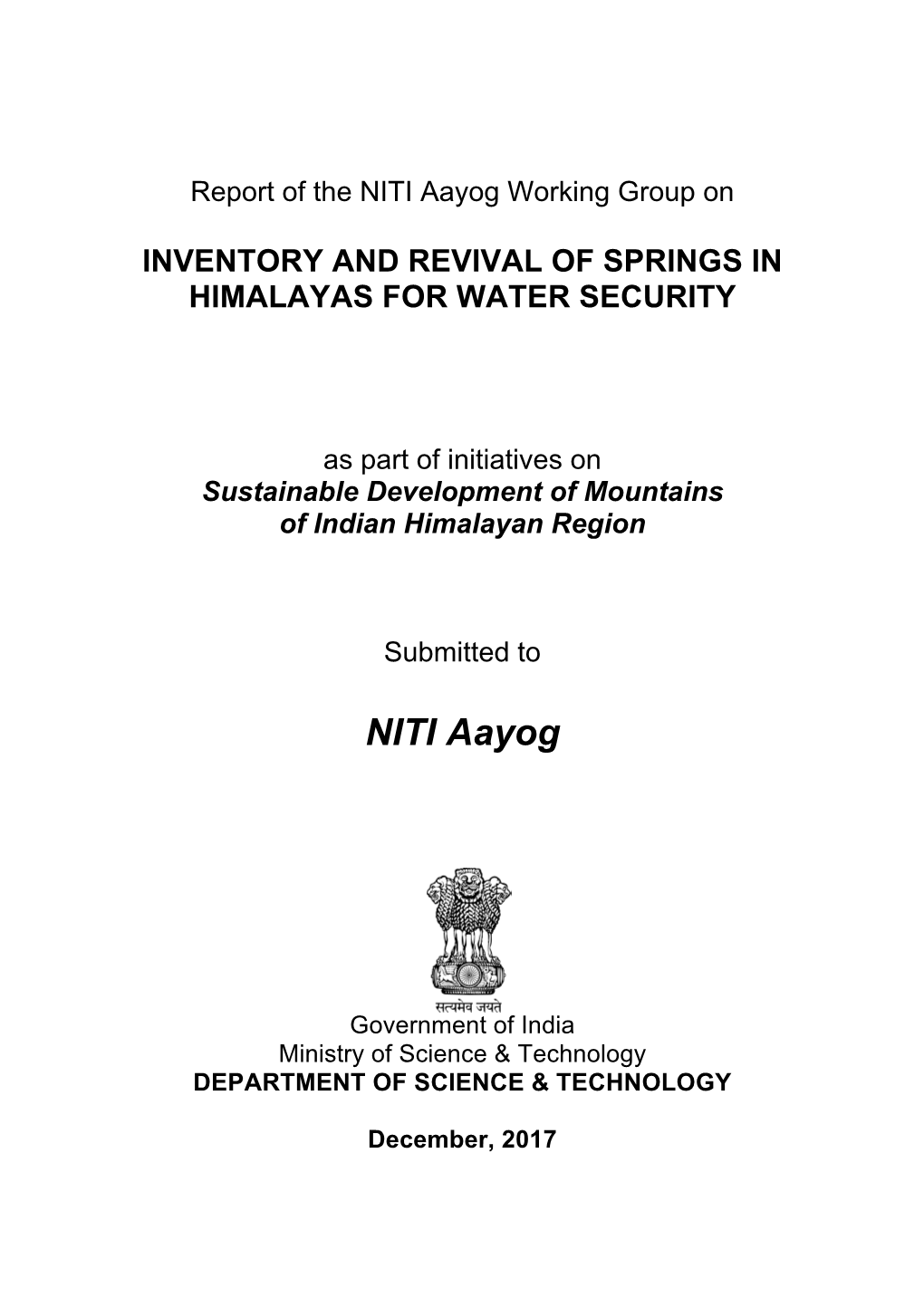 Report of the NITI Aayog Working Group On